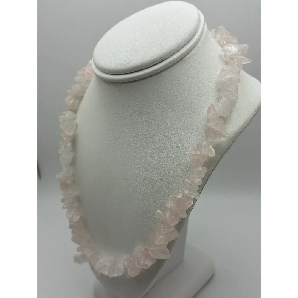 Rose Quartz?? Gemstone Nugget & Chip Necklace 13” White Light Pink